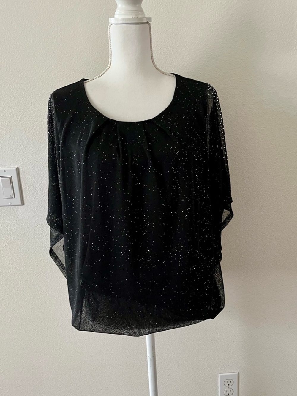 Women's Black Sparkle Overlay Blouse